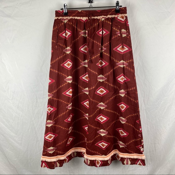Beach Warrior Maroon Boho Long Maxi Skirt Size 14 - Picture 2 of 14